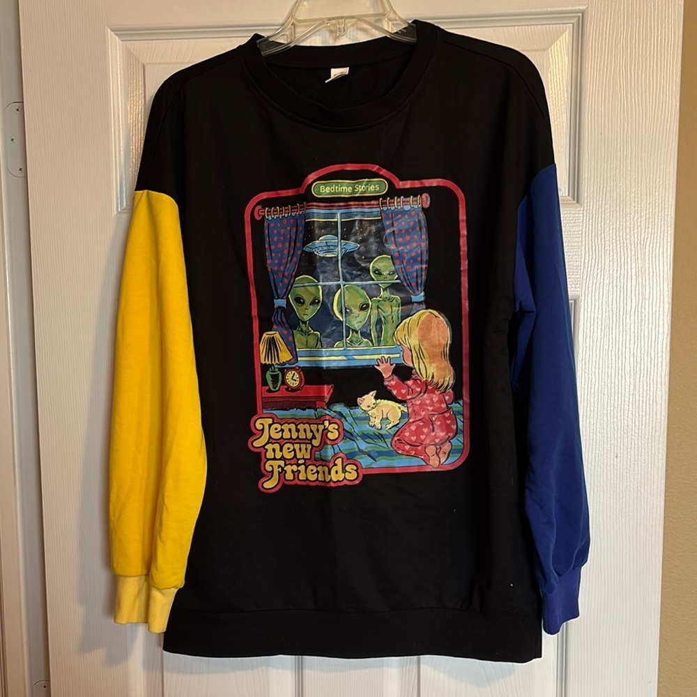 Romwe Bedtime Stories unisex crew neck graphic sweatshirt size 6/medium